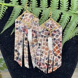 ⭐️🌸Adorned Crown brass leather fringe earrings